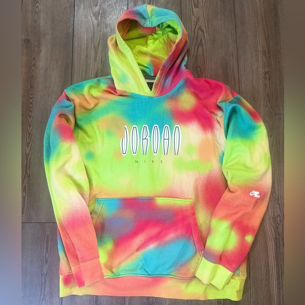 Jordan Nike Tie Dye Hoodie Jumpman Large Multicolor Streetwear Pullover